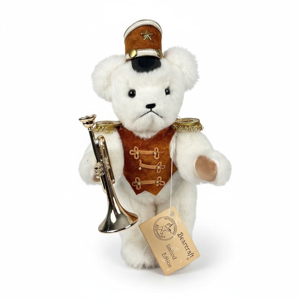 Bearcraft Joyce Ann Haughey White Bear USA Band Horn Trumpet Jointed Plush 13"